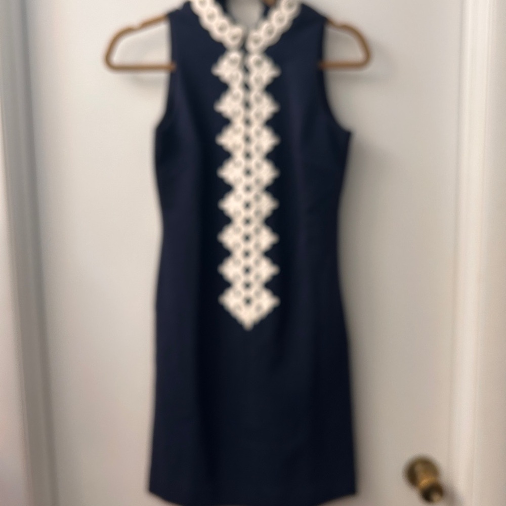 Lilly Pulitzer Navy Sleeveless Shift Dress with White Lace Placket
